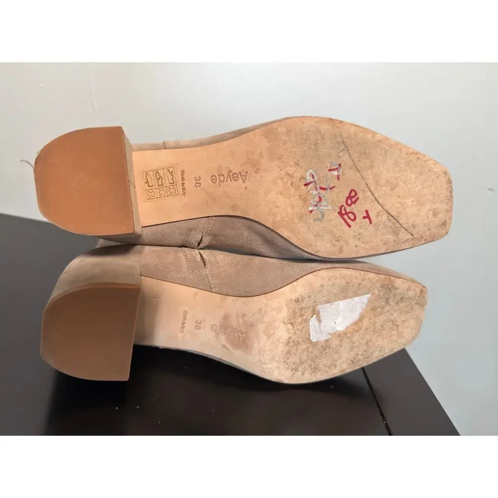 Aeyde Suede Ankle Boots Square Toe Block Heel Minimalist EU 38 US 7.5 8